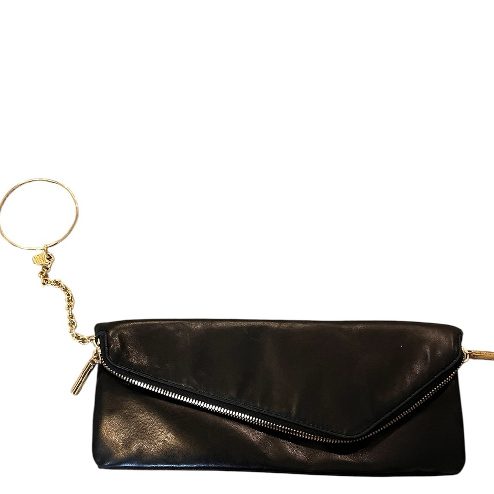 Henri Bendel Black Clutch Gold Chain wristlet bracelet with magnetic closure